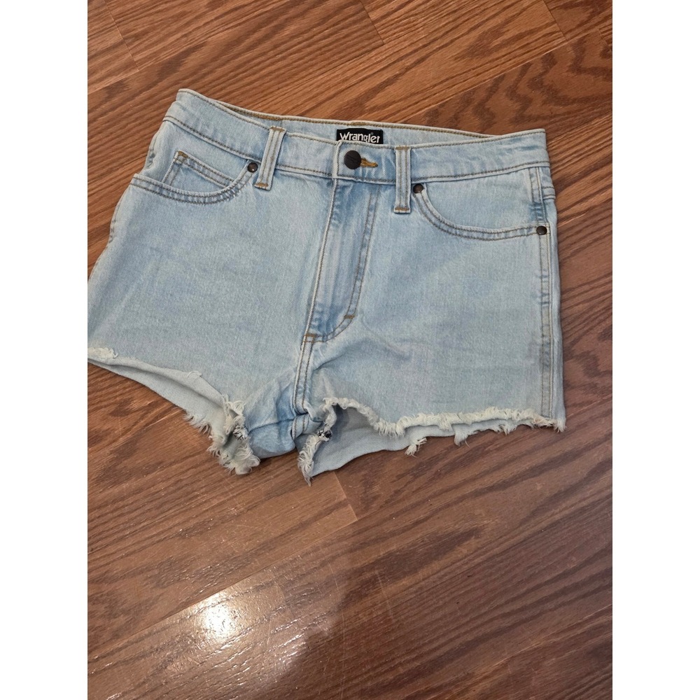Wrangler Womens High Rise Cut Off Denim Shorts Light Wash Frayed Hem Size 26